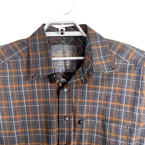 Panhandle Tuf Cooper Performance Men's Size L Plaid Black Orange Button Up Long - Picture 2 of 8
